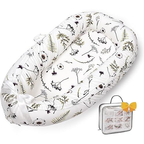 Baby Lounger-Breathable Co-Sleeping and Soft Organic 100% Cotton Baby Lounger, Portable Infant Lounger with Removable Lounger Cover, Baby Nest Lounger for Newborn 0-24 Months-Mami Forest