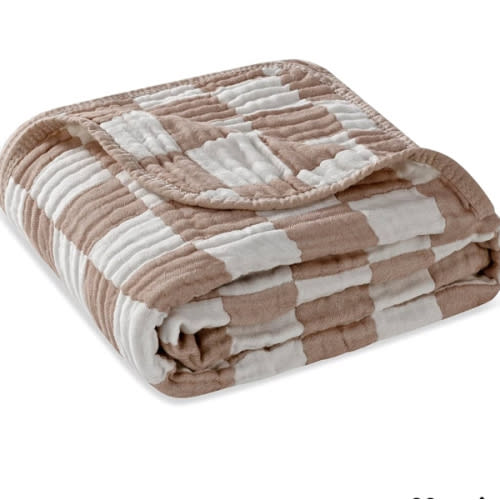 Ultra Soft Muslin Baby Blanket,A Versatile Swaddle and Bed Blanket for Babies, Toddlers, Boys, and Girls (1 Coffee Checkered 1 Pack).
