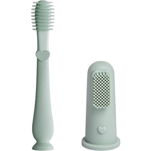 Baby Bliss Baby Toothbrush & Baby Tongue Cleaner Set, Canadian Mom Owned Brand, 100% Silicone Finger Toothbrush Baby Tongue Cleaner Newborn, BPA Free (Sage)