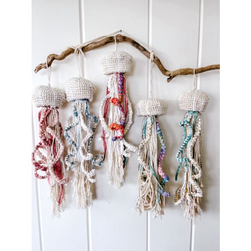 Glow in the Dark Hanging Jellyfish, Macrame Sea Creatures, Beach Jellies, Coastal Decor, Nautical Art, Under the Sea Nursery Decor