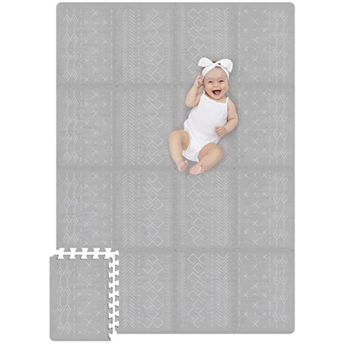 Stylish Baby Play Mat - Soft and Easy to Clean 5.6 x 4 ft. Floor Mat Creates A Safe Play Area for Your Baby - The Perfect Modern Foam Playmat Fits Nicely with Your Kids Playroom Or Home Decor - Gray