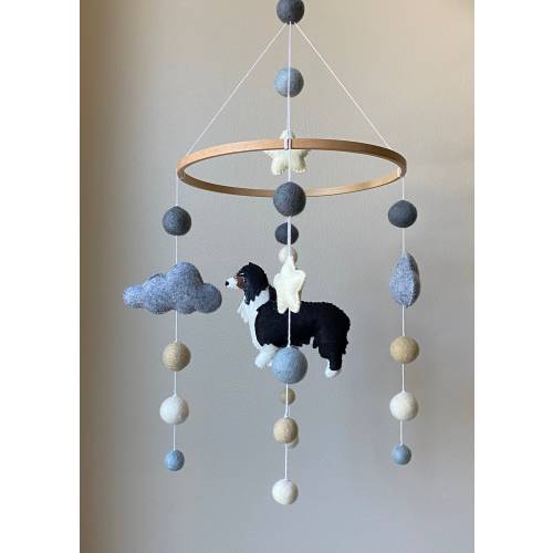 Dog mobile for nursery, Australian shepherd dog baby mobile, gender neutral mobile, Puppy mobile Felt ball mobile crib, dog nursery mobile