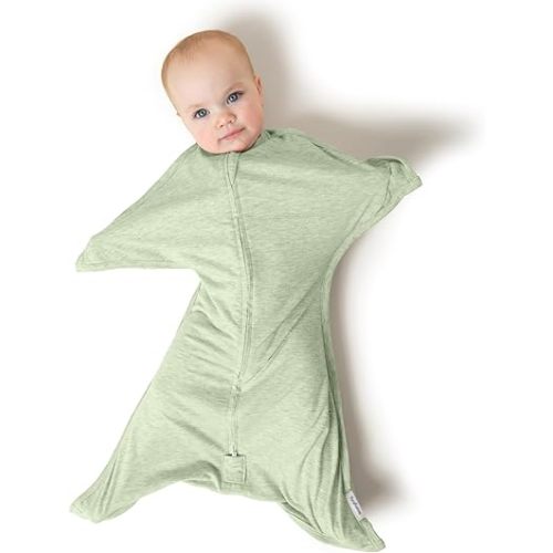 SleepingBaby Zipadee-Zip Transition Swaddle - Cozy Baby Swaddling Blanket with Zipper Convenience - Roomy Wearable Blanket for Easy Diaper Changes - 4-8 Month - Zen Garden Green Heather