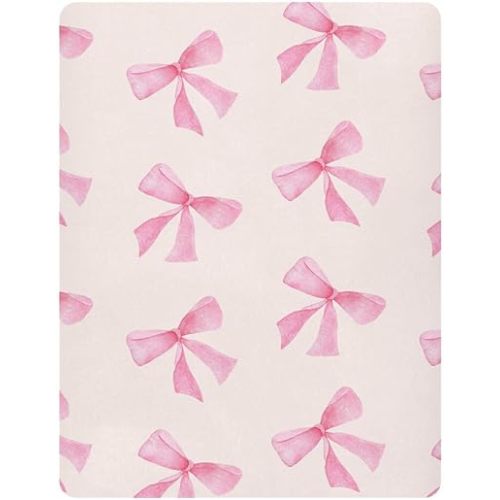 Burbuja Fitted Crib Sheet for Girls and Boys, Pink Bow Soft Breathable Crib Sheet for Standard Crib and Toddler Bed Mattresses, 27 x 39 in
