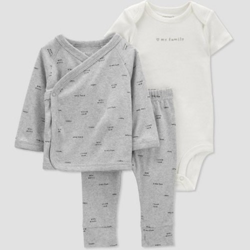 Carter's Just One You® Baby Boys' 3pc Top & Bottom Set - Gray 9M