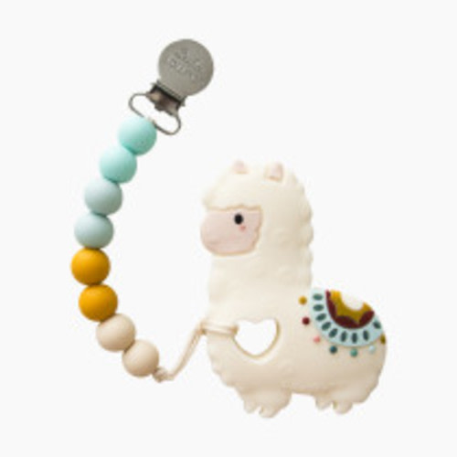 Loulou Lollipop Silicone Teether with Metal Clip - Llama (Blue & Orange)