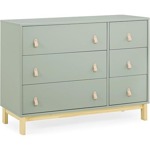 Delta Children babyGap Legacy 6 Drawer Dresser with Leather Pulls and Interlocking Drawers Greenguard Gold Certified, Sage Green w/Natural