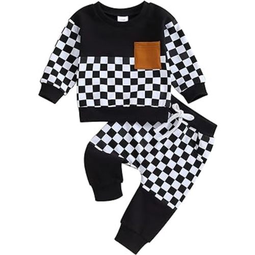 Toddler Baby Boy Outfits Long Sleeve Pocket Pull On Sweatshirt Solid Pants Infant Fall Winter Clothes Set