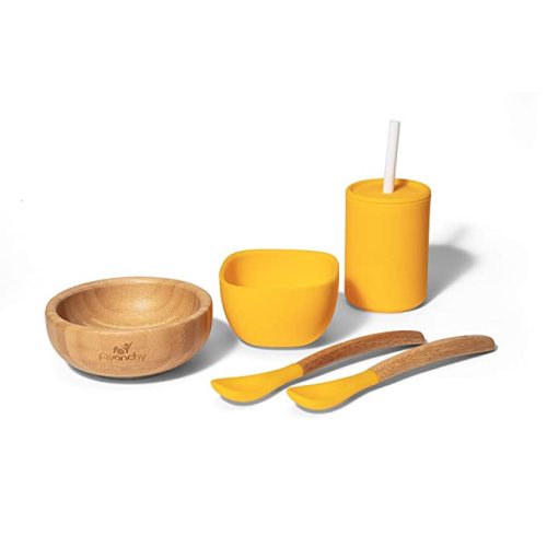 Avanchy Bamboo La Petite Family Collections Gift Set Green - Includes Mini Bamboo Bowl, Silicone Bowl, Silicone Cup, and Bamboo Baby and Infant Spoons - Baby Dishes Set - Baby Shower Gifts