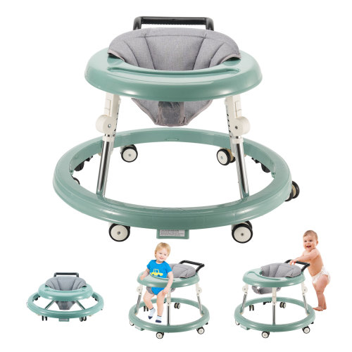 Baby Walker, Foldable 5-Gear Height Adjustable Baby Walker with Wheels, Infant Toddler Walker with Foot Pads, Anti-Fall Baby Walkers and Activity Center Bouncer Combo for Boys and Girls 6-26 Months