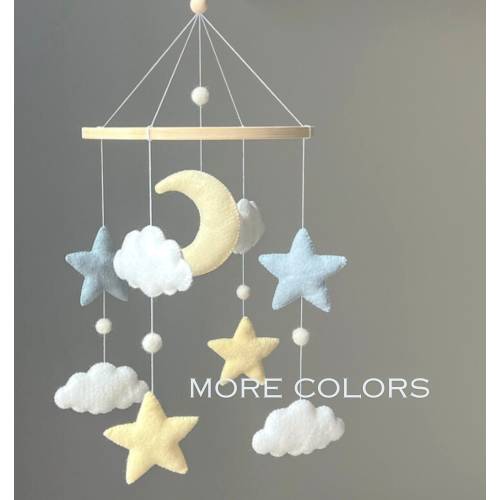 Felt Moon and Stars Baby Mobile, Nursery Decor