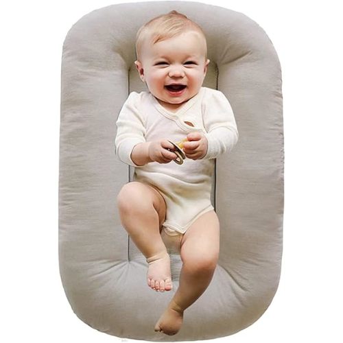 Baby Lounger Pillow for Newborn, Snuggle Organic Lounger for Baby, Soft Cotton Breathable Baby Nest Sleeper (Beige,95x55cm/37.4x21.6in)