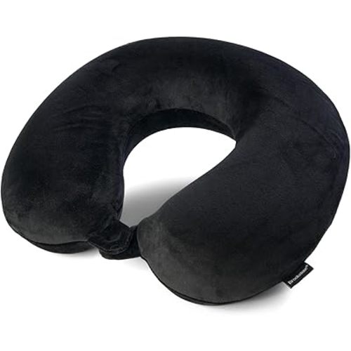 Broosktone Travel Neck Pillow - Lightweight Fleece Casing Extra Comfort Memory Foam - U-Shaped Neck Pillow for Travelling, Black