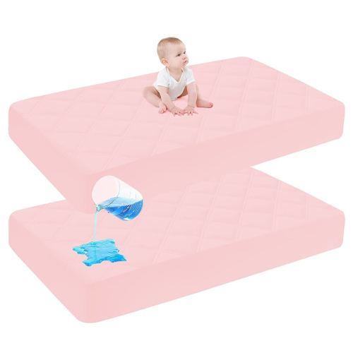 Cute Castle Baby Waterproof Crib Mattress Protector, 28x52 Inch (Pack of 2), Pink