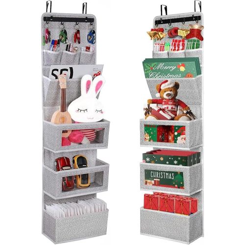 VICTORICH All-IN-ONE Over the Door Organizer, Super Behind the Door Storage Organizer with Door Rack and Large Clear Windows, Wall File Organizer, Hanging Organizer (New Grey)