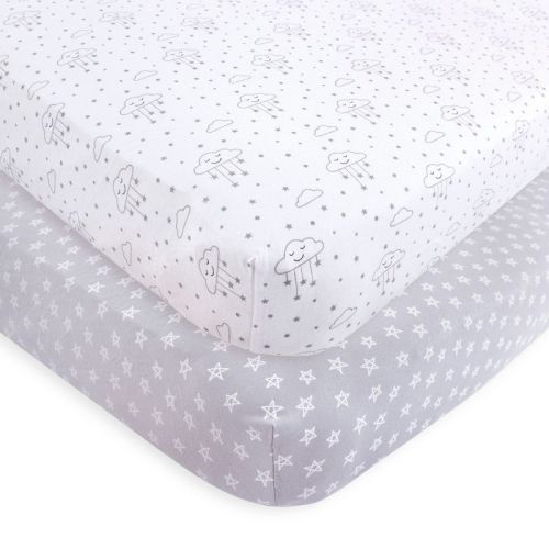 Hudson Baby Unisex Cotton Fitted Crib Sheet, Gray Clouds, One Size