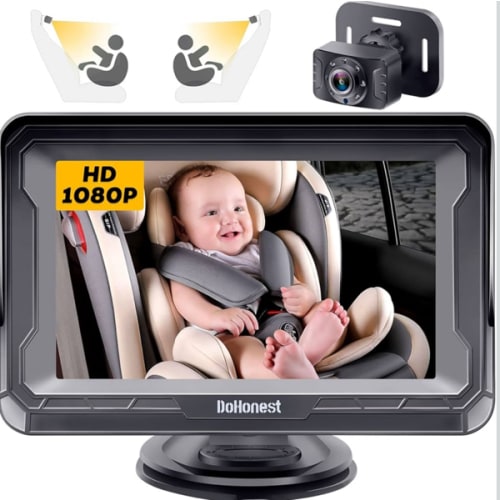 DoHonest Baby Car Camera HD 1080P - Rear-Facing Car Baby Monitor with Night Vision, Adjustable View Angle, Easy Setup, Anti-Glare Display, Safety for Kids & Infants