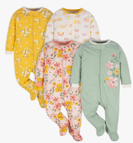 Gerber Baby-Girls 4 Pack Sleep 'N Play Footie