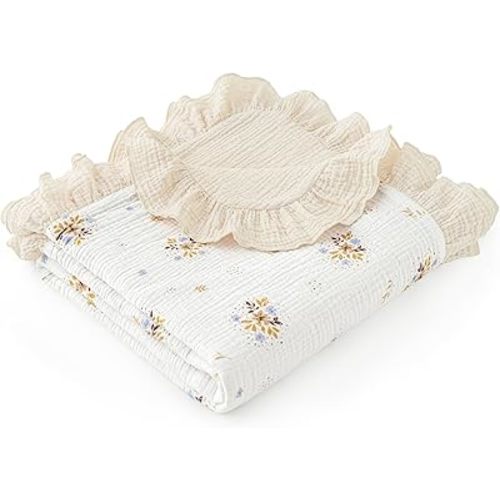 david's kids Flounce Muslin Baby Blanket for Girls Boys, 100% Cotton Soft Crib Swaddle Blankets, Reversible & Breathable Nursery Bedding for Newborns Toddlers, 47 x 47 Inches (Little Floral)
