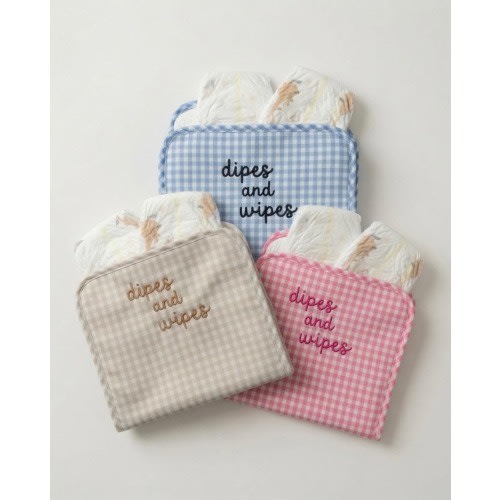 Embroidered Gingham Diaper Wipes Pouch – Blue, Pink or Khaki Baby Organizer