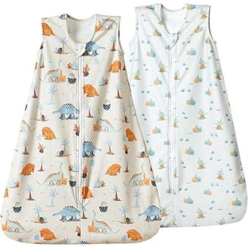 david's kids Micro Fleece Baby Sleep Sack 0-6 Months, Soft Warm Baby Wearable Blankets with 2-Way Zipper, 2 Pack Comfy Sleeping Bags for Infant Newborn Boys Girls Neutral, Small Size, Dinosaur