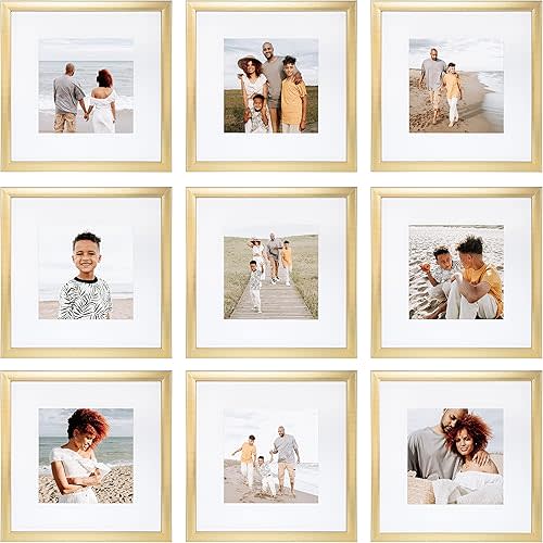 Sheffield Home 9 Piece Gallery Wall Frame Set, 12x12 in. Matted to 8x8 in. (Gold)