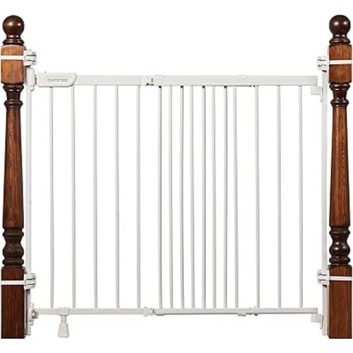 Summer Infant Metal Banister & Stair Safety Pet and Baby Gate,31'-46' Wide, 32.5' Tall, Install Banister to Banister or Wall or Wall to Wall in Doorway or Stairway, Banister and Hardware Mounts -White