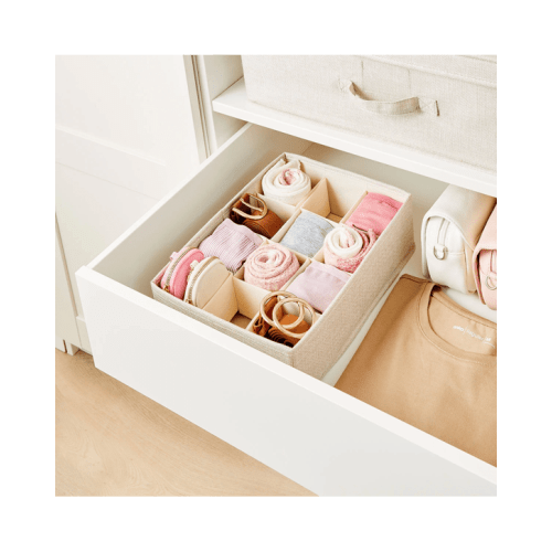 12 Grids Linen Look Adjustable Drawer Organiser - Grey - One Size