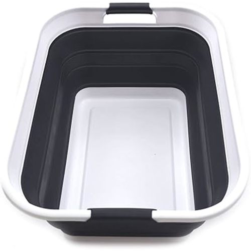 SAMMART 42L(11 gallon) Collapsible Plastic Laundry Basket-Foldable Pop Up Storage Container-Portable Washing Tub-Space Saving Basket,Water capacity 34L(9 gallon) (1 Rectangular - strengthen, Black)