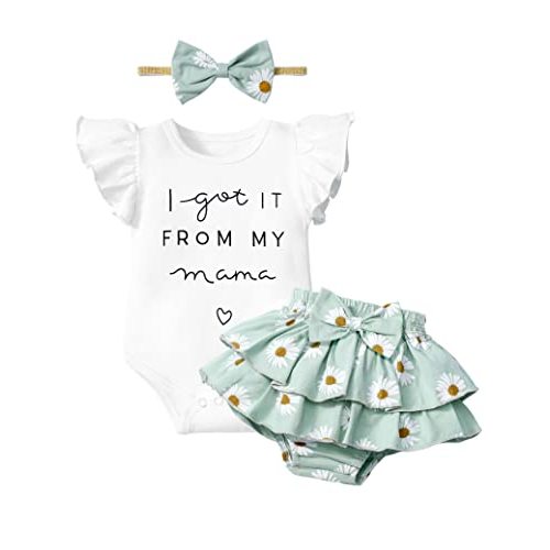 ADIFUN Baby Girl Clothes,Girl Summer Outfit Romper Sets Ruffle Short Sleeve Top+Shorts+ Bow Hairband 3Pcs Set
