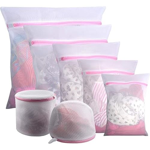 GOGOODA 7Pcs Mesh Laundry Bags for Delicates with Premium Zipper, Travel Storage Organize Bag, Clothing Washing Bags for Laundry, Blouse, Bra, Hosiery, Stocking, Underwear, Lingerie