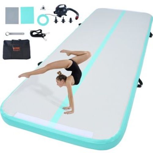 VEVOR Gymnastics Air Mat, 4 inch Thickness Inflatable Gymnastics Tumbling Mat, Tumble Track with Electric Pump, Training Mats 10 ft, Mint Green