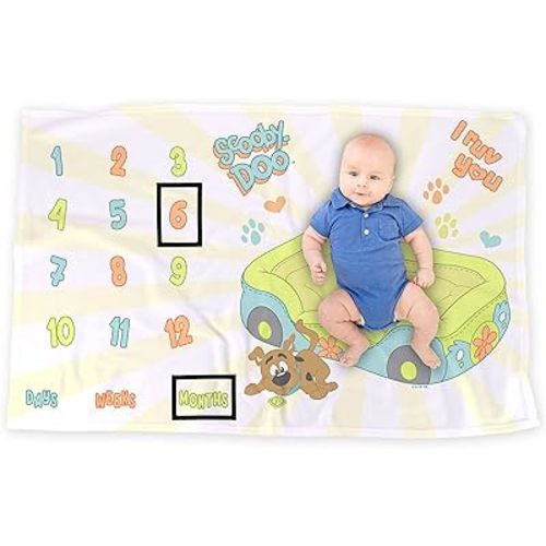 LOGOVISION Scooby Doo! Baby Milestone Blanket, 36"x58" I Ruv You, Unisex for Baby Boy and Girl
