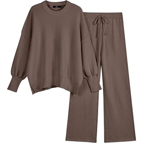 LILLUSORY Women 2 Piece Outfits Sweatsuit Sweater Sets Oversized Knit Pullover Tops Wide Leg Pants Lounge Set