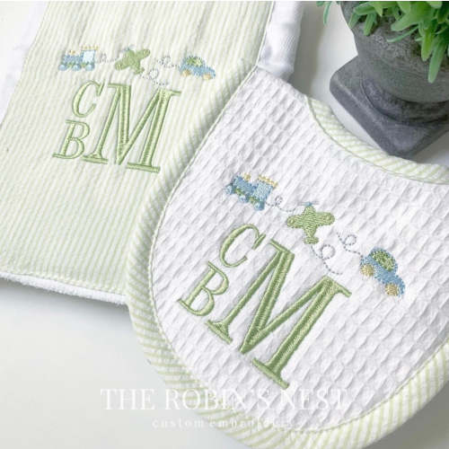 Seersucker Small Bib & Burp Cloth Set - 3 Martha's Brand