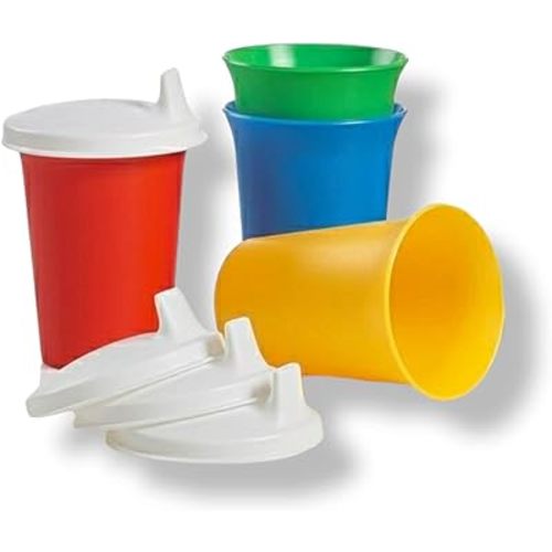 Tupperware Bell Tumblers with Domed Sipper Seals in Green, Red, Blue, and Yellow