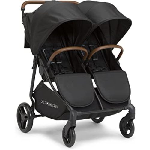 Delta Children Cruzer Double Stroller – Lightweight Side by Side with Reclining Seats, Extendable Canopies and Flat Fold, Black