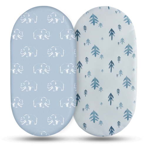 Gllquen Baby Bassinet Sheets 2-Pack Set for Newborn Infant Baby Boy Girls 32"X16", Bears and Trees