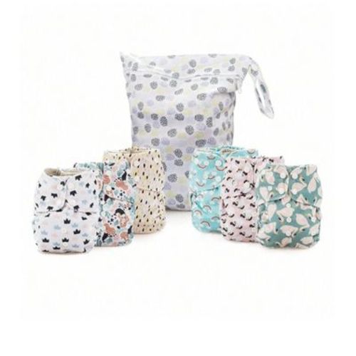 6ct Reusable Cloth Diapers, One Size Adjustable, Washable Soft Absorbent, Waterproof Cover, 4-layers Microfiber Inserts (whimsical) - Simple Being