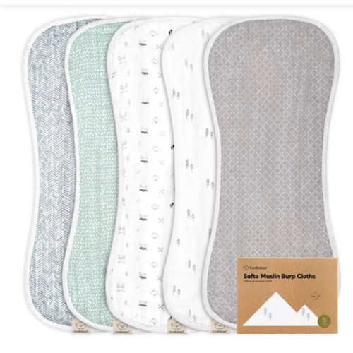 Keababies 5pk Organic Softe Muslin Burp Cloths For Baby Girls And Boys, Large Absorbent Burping Cloths For Babies, Baby Burp Clothes (hills)