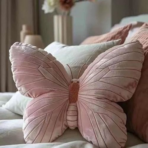 Butterfly Throw Pillow, Pink Butterfly-Shaped Glitter Velvet Stuffed Cushion Shiny Spring Decorative Animal Pillow for Couch Living Room Bed (Butterfly-B,11.8"x11.8")