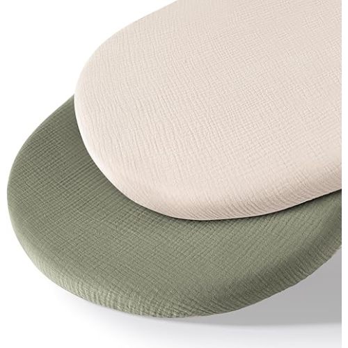 Muslin Bassinet Sheets for Baby Neutral, Soft Breathable Cotton Fitted Sheets for Oval, Rectangle, Hourglass Bassinet Mattress/Pad - 2 Pack