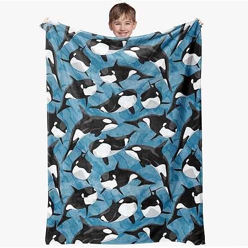 Killer Whale Throw Blanket, 320gsm Kids Blanket Fluffy Cozy Soft Warm Plush Lightweight Decorative Blanket Gifts for Boys Girls Women Men Baby, Blankets Quilt for Bed Sofa Chair Couch (50"x40")