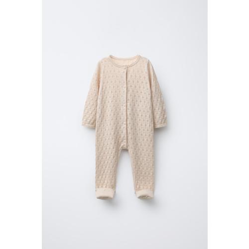CONVERTIBLE COTTON, SILK AND CASHMERE TEXTURED KNIT JUMPSUIT WITH FOOT - Cream | ZARA United States