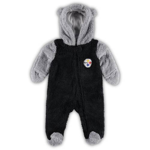 Newborn & Infant Pittsburgh Steelers Black/Gray Game Nap Teddy Fleece Bunting Full-Zip Sleeper