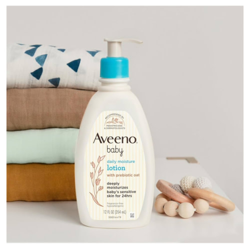 Aveeno Baby Daily Moisture Body Lotion for Sensitive Skin, Hypoallergenic Moisturizing Baby Lotion with Nourishing Oatmeal to Deeply Moisturize Baby's Skin, Fragrance-Free, 18 fl. oz