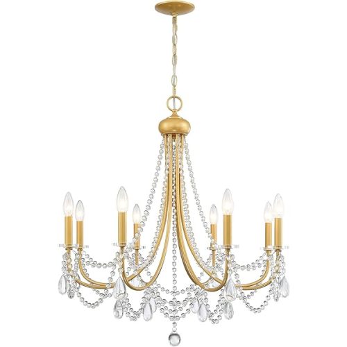 Gold Chandelier,8-Light Crystal Chandeliers for Dining Room,Brass Crystal Ceiling Light for Bedroom Living Room Foyer, Entryway, Bedroom, Kitchen, Gold Ceiling Pendant Light Fixture