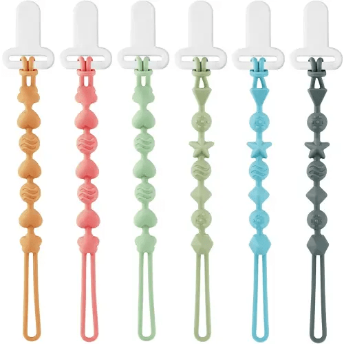 Pandaear 6 Pack Silicone Pacifier Clips, One Piece Design Teething Pacifier Holder Clip, Neutral Baby Paci Clips Boys & Girls, Binky Clips Pacifier Straps Chain for Toys Teethers