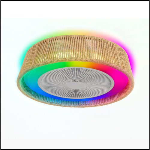 KUNMINGZHUHE 21" Modern Rustic Ceiling Fan Light With LED RGB Mood Lighting, Rope Woven Design, Quiet Fan, Semi Flush Mount For Bedroom, Living Room, Or Dining Room ((Silent/6-Speed/Reversible/DC Motor)) | Wayfair