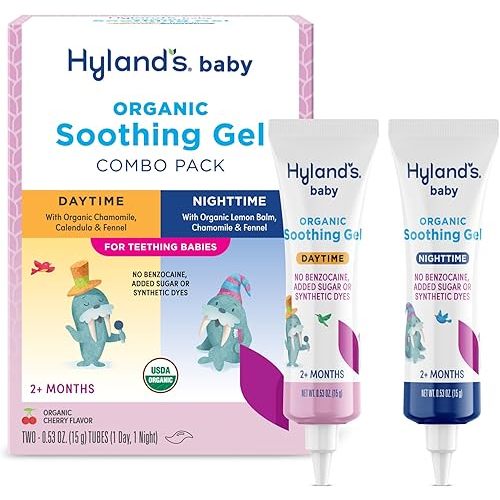 Hyland's Baby Organic Day and Night Soothing Gel Combo Pack, Cooling Gel for Oral Discomfort, Easy-to-Apply, Ages 2 Months and Up, 1.06 Ounce (2 Tubes of 0.53 oz.)